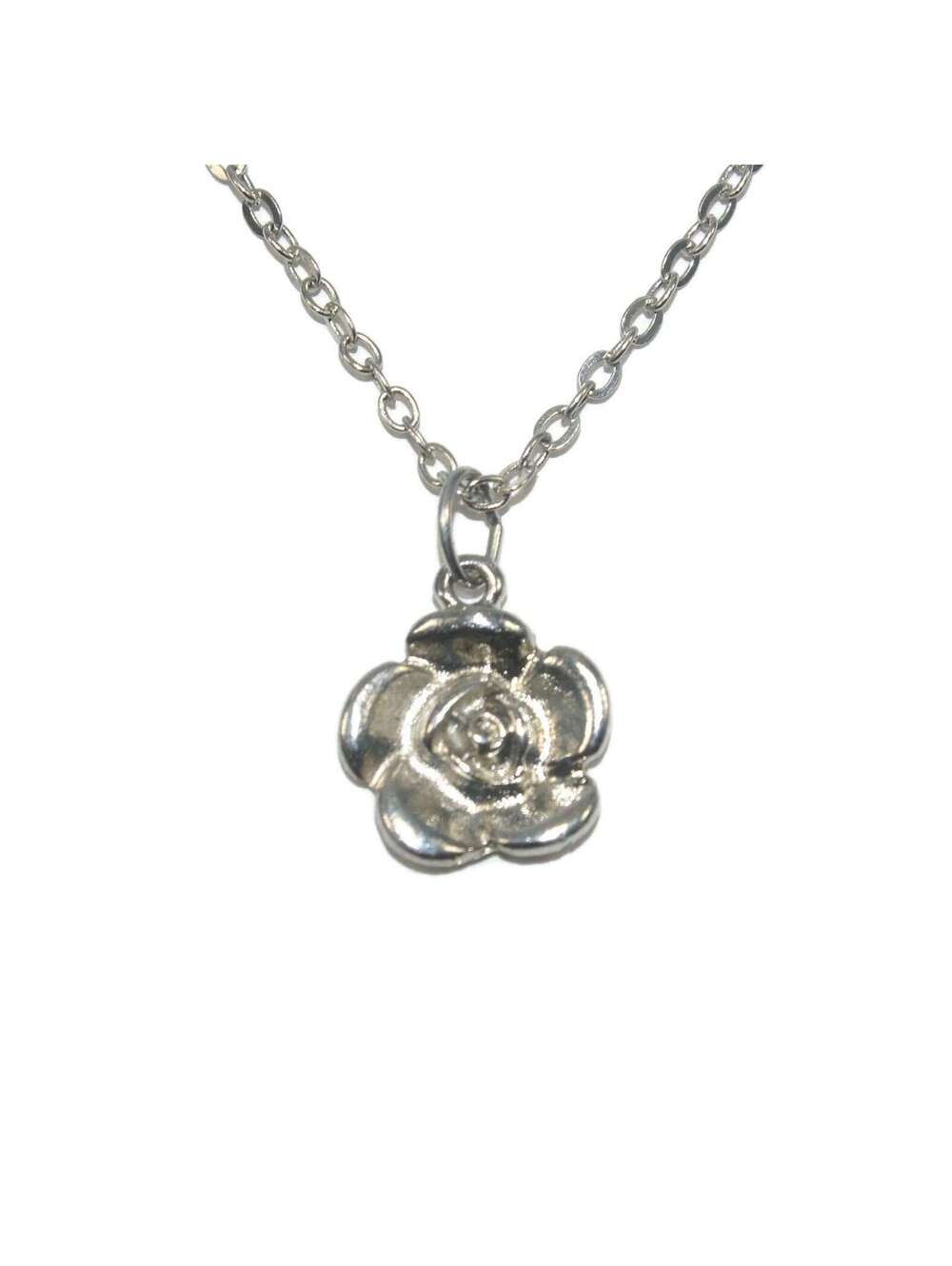 Vintage Silver Tone Flower Pendant on 18 Inch Chain with Lobster Claw Clasp.